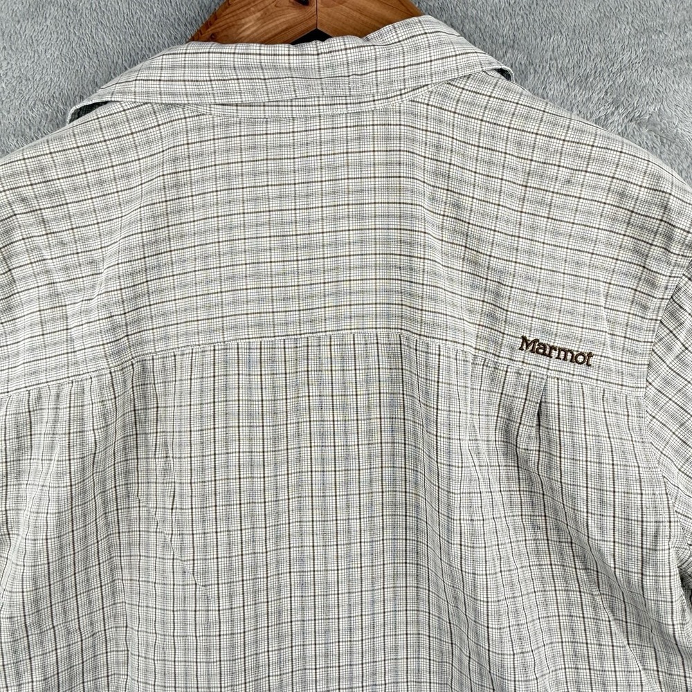 Marmot Button Up Shirt Mens XL White Brown Plaid S/S Outdoor Gorp Grunge FLAW - Picture 4 of 10